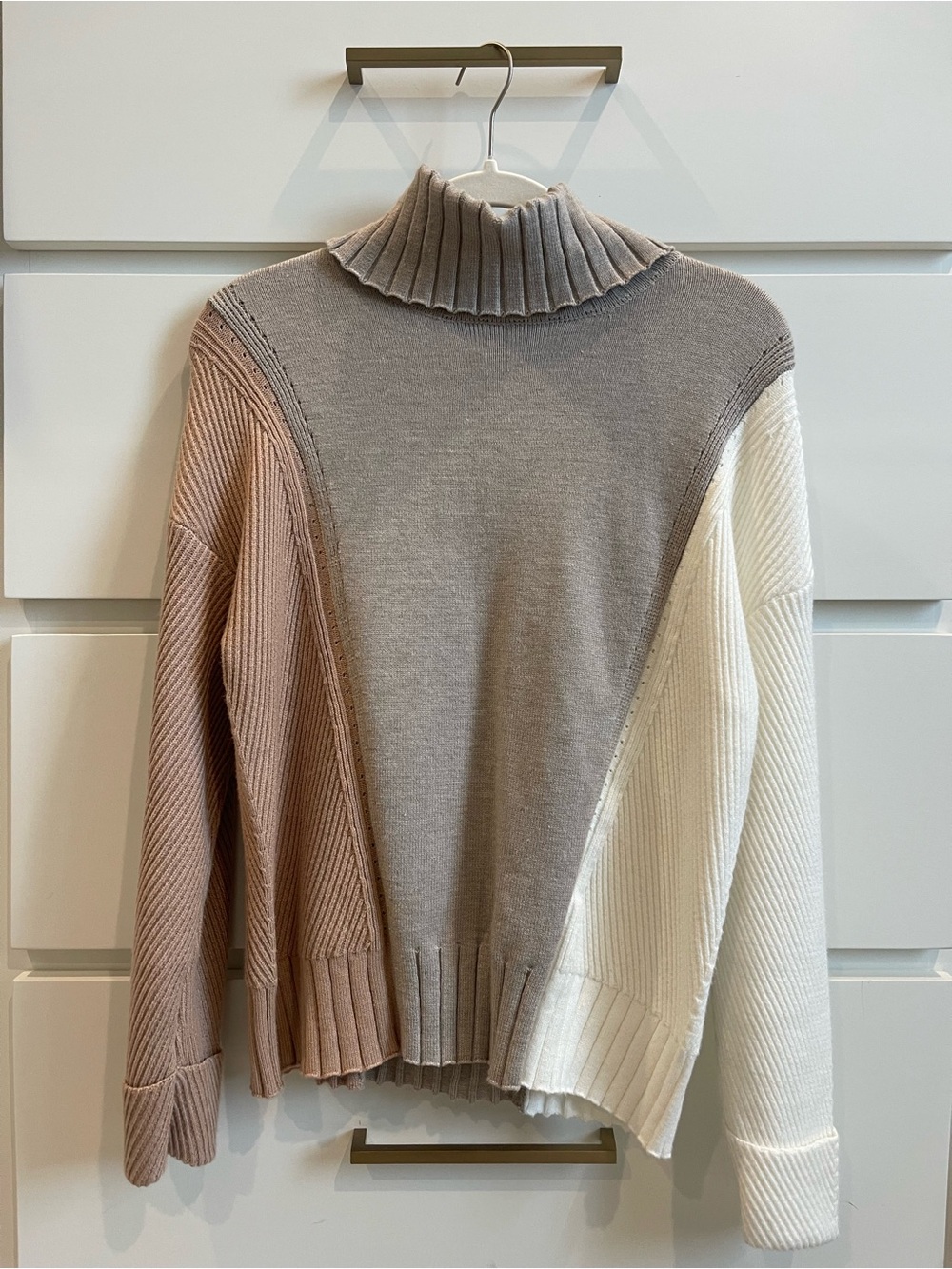 Three Tone Neutral Turtleneck Sweater